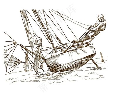 卡通手绘收船渔民png元素