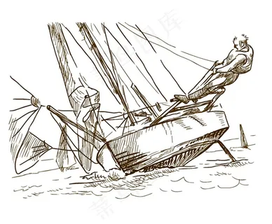 卡通手绘收船渔民png元素 卡通手绘收船渔民png元素