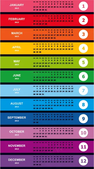 2013年彩色长条日历矢量素材