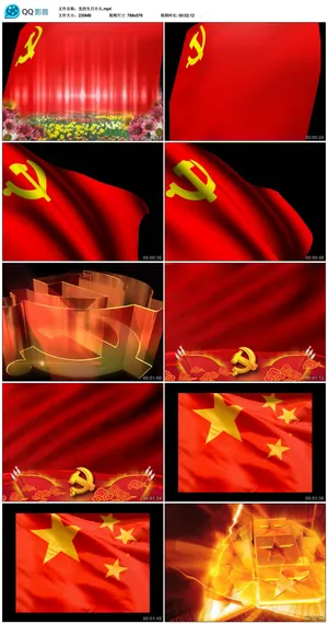 五星红旗党徽合辑视频素材