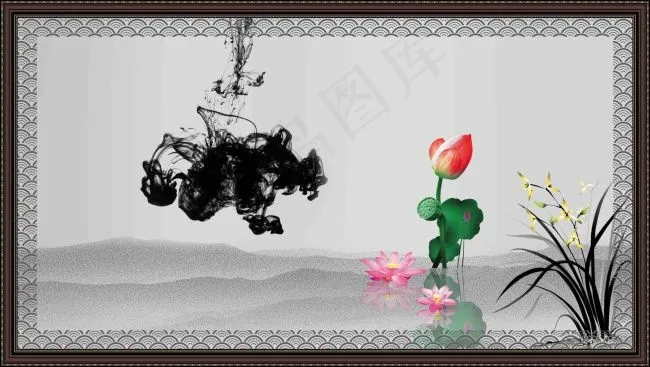水墨画psd模版下载
