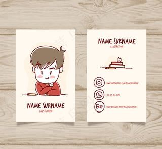 可爱人物商务名片正反面矢量图