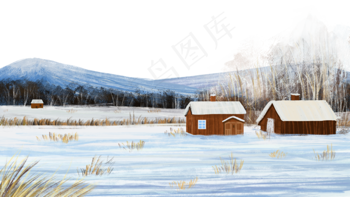 气房屋雪地风景,免抠元素(2880*1620px 300 dpi )
