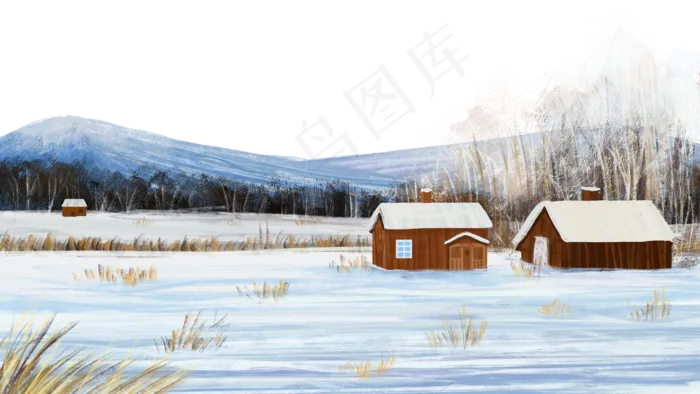 气房屋雪地风景,免抠元素(2880*1620px 300 dpi )