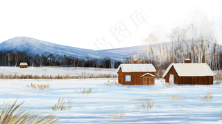 气房屋雪地风景,免抠元素