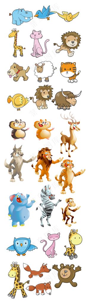 卡通形象元素小狗羊小鸟长颈鹿小动物...