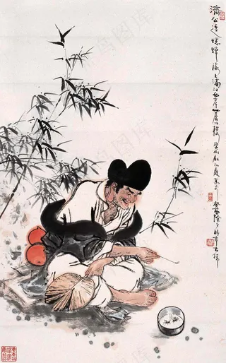 济公逗蟋蟀水墨画图片