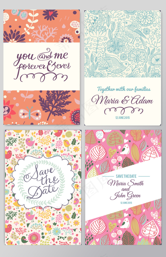 森系小清新手绘彩色花草背景平面设计