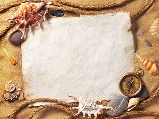 白纸黄纸牛皮纸绳索海螺怀表时钟沙滩...