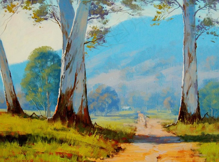 油画 乡村小道图片