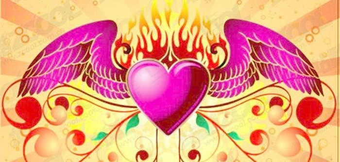 火焰翅膀爱心矢量素材图片