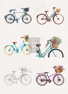 文艺手绘自行车素材