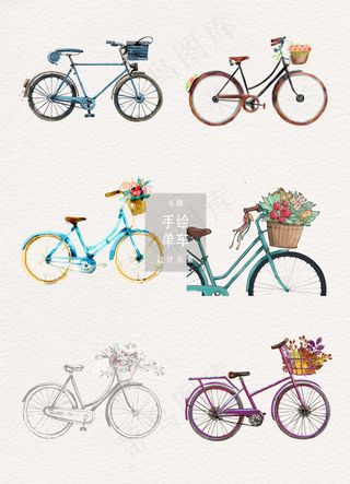 文艺手绘自行车素材