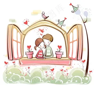 窗台上的小情侣