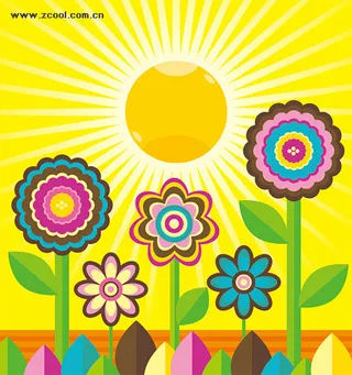 可爱太阳花朵矢量素材