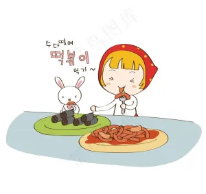 女孩和兔子吃火腿肠图片