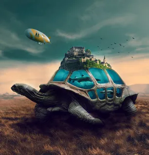 创意结合产品元素乌龟上的童年2