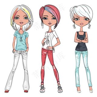 卡通时尚美女插画素材