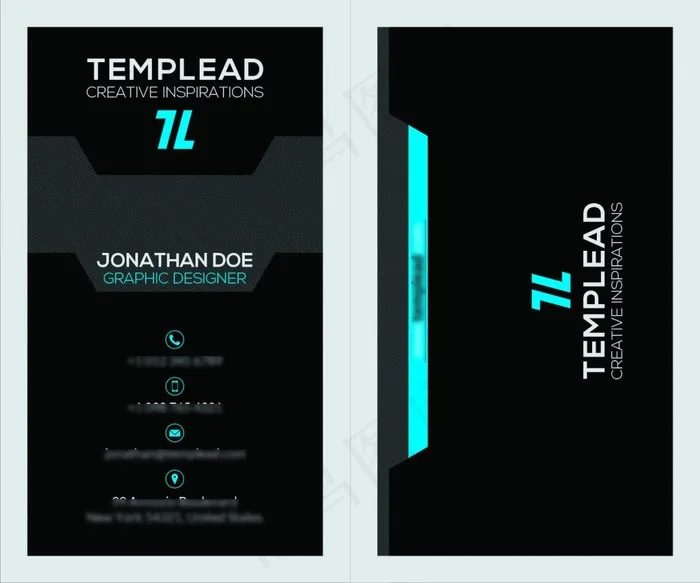 国外黑色简约炫酷名片模板psd模版下载