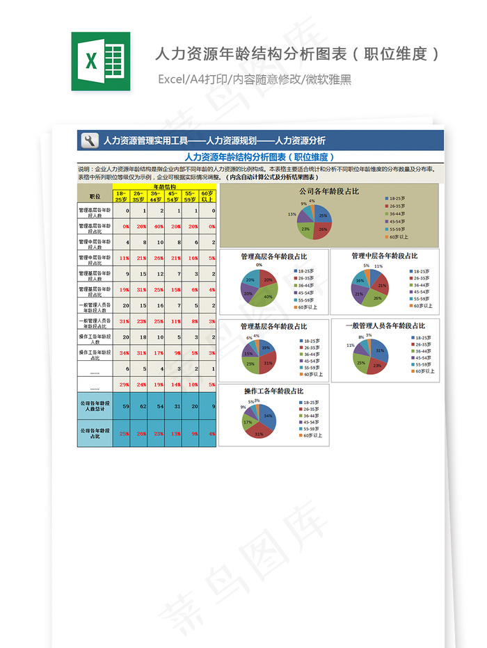 人力资源年龄结构分析图表（职位维度...