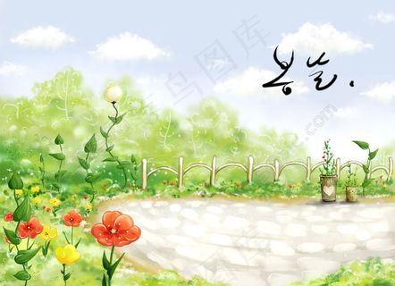 春天风景插画图片素材