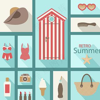 复古夏日度假用品矢量素材图片