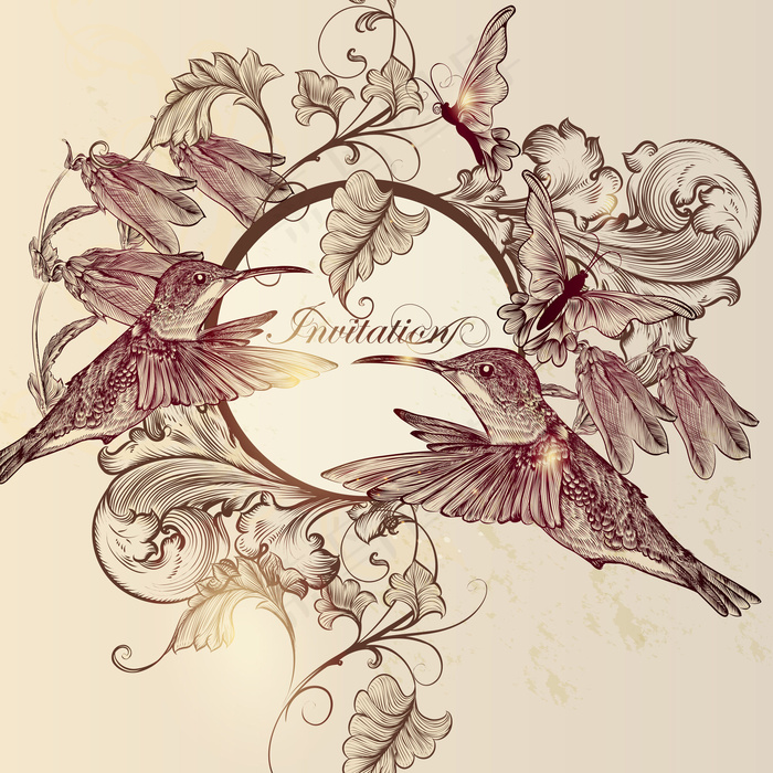 花鸟矢量图(800X800)eps,ai矢量模版下载