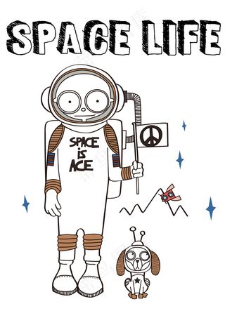 太空卡通人物矢量图图文组合