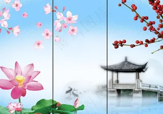 移门荷花水亭图片