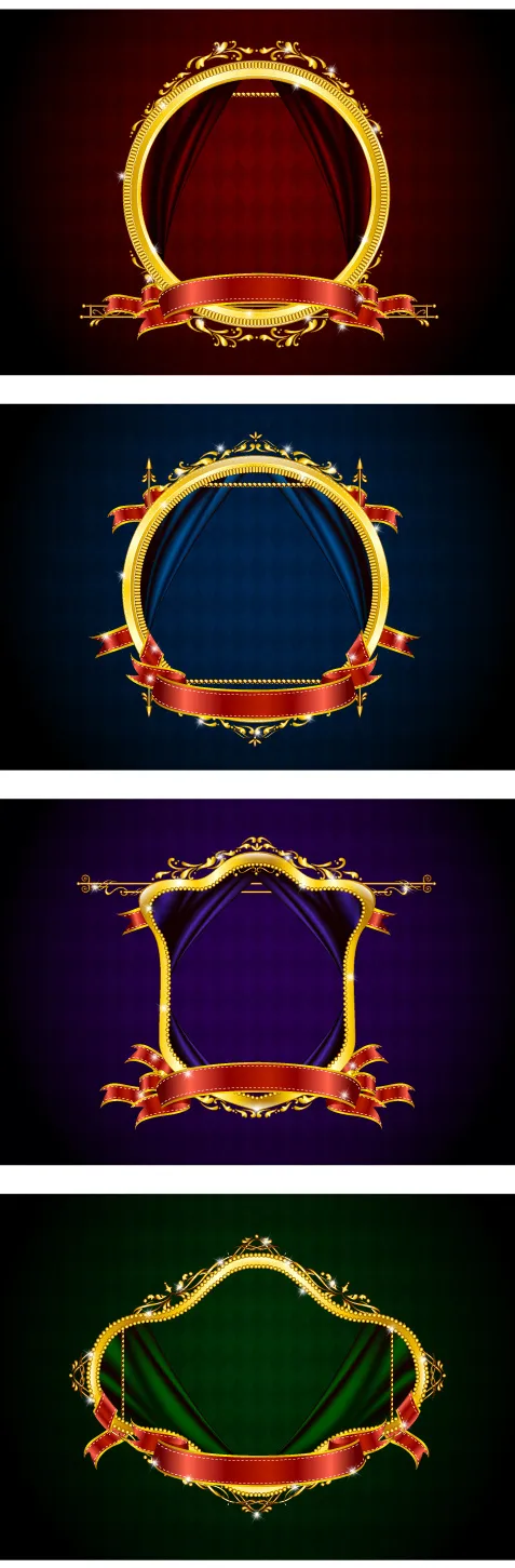 华丽金色花边边框矢量素材-12ai矢量模版下载