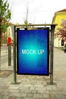 公交站广告样机素材 智能贴图 模版...