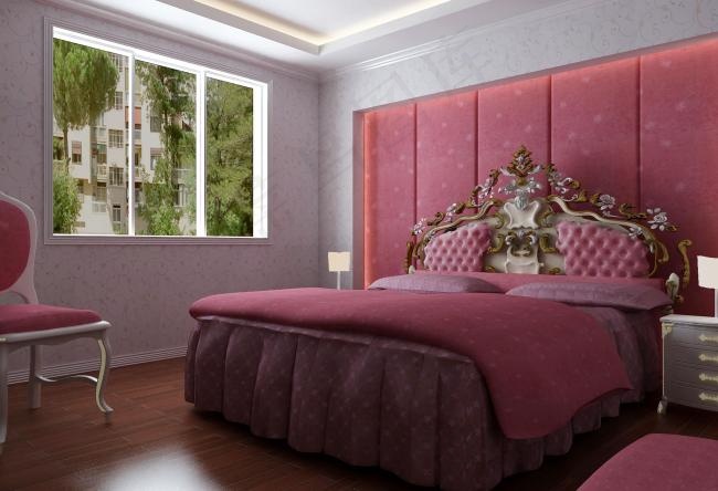 洋红色背景样板房