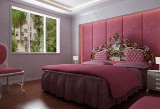洋红色背景样板房