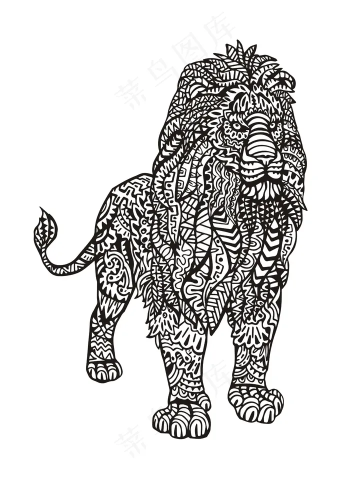 手绘狮子简笔插画花纹底纹