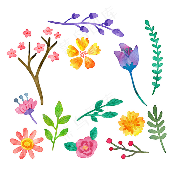 彩色墨迹艺术水彩背景素材树叶动物