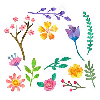 彩色墨迹艺术水彩背景素材树叶动物