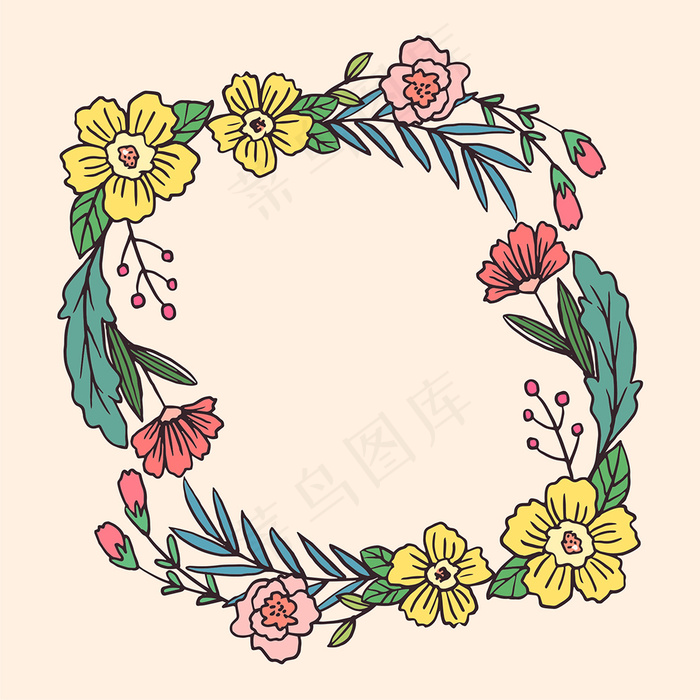 手绘植物花卉花环图案素材