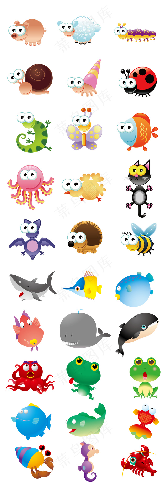 可爱小动物创意手绘卡通动物集合矢量...