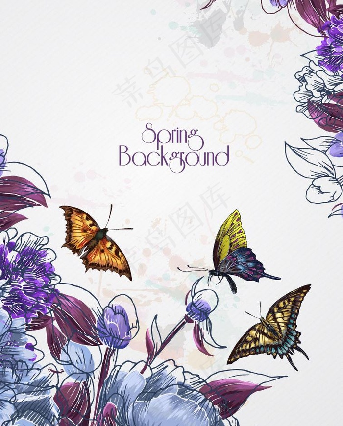 春天鲜花蝴蝶图片