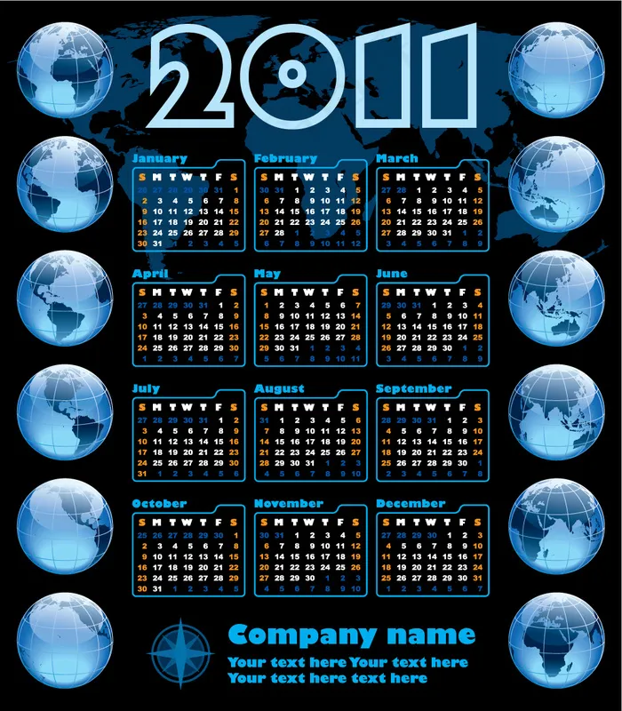 2011新年背景日历模板矢量素材eps,ai矢量模版下载