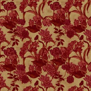 三层红色花纹成品窗帘 Curtai...