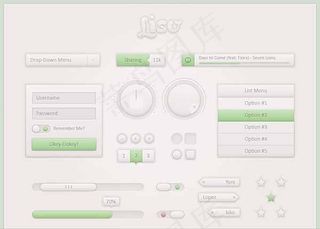 淡雅绿色网页UI设计元素PSD源文...