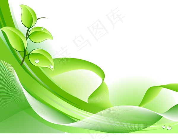 绿色丝带树叶背景矢量图