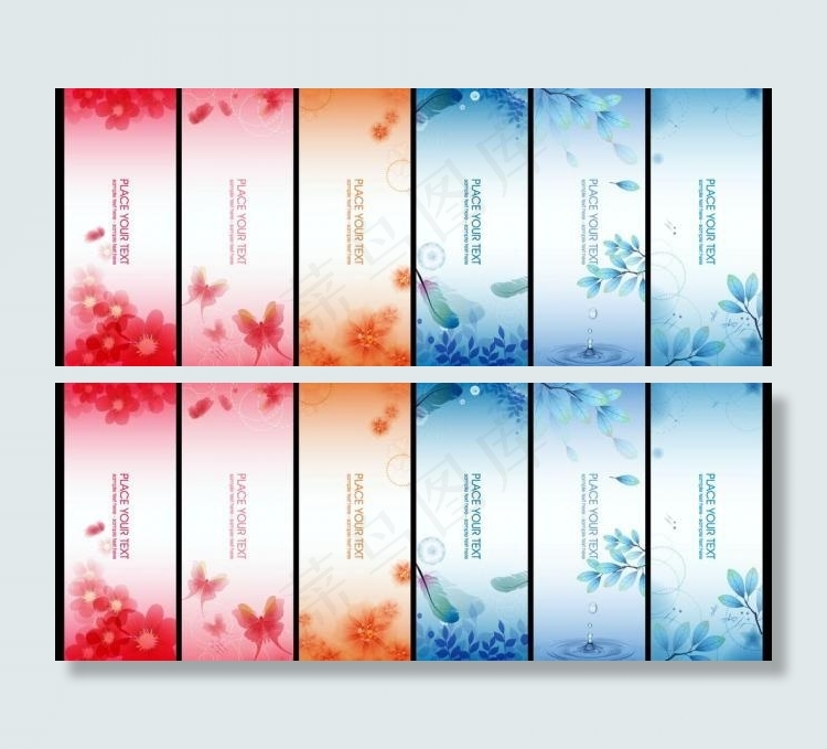 春天花纹展板背景一组图片ai矢量模版下载