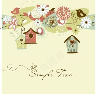随着春天的美丽背景鸟屋