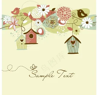 随着春天的美丽背景鸟屋