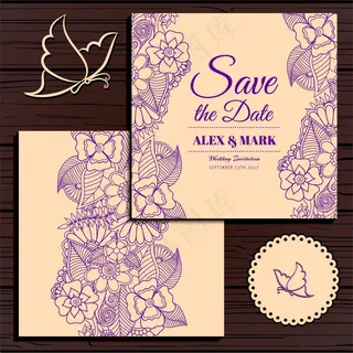 线条婚礼卡片设计素材图片