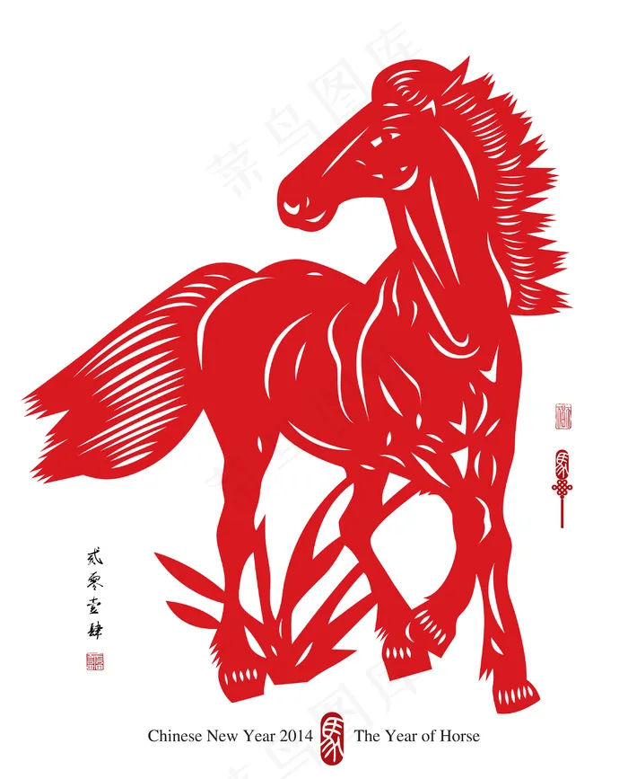 矢量中国传统剪纸的翻译：2014岁...eps,ai矢量模版下载