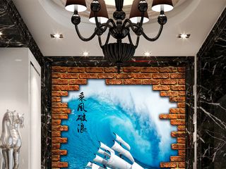 乘风破浪纳百川3D立体玄关背景墙壁...