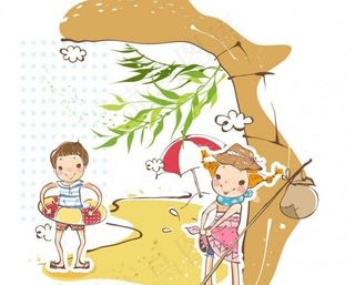 在沙滩上游玩的小朋友图片